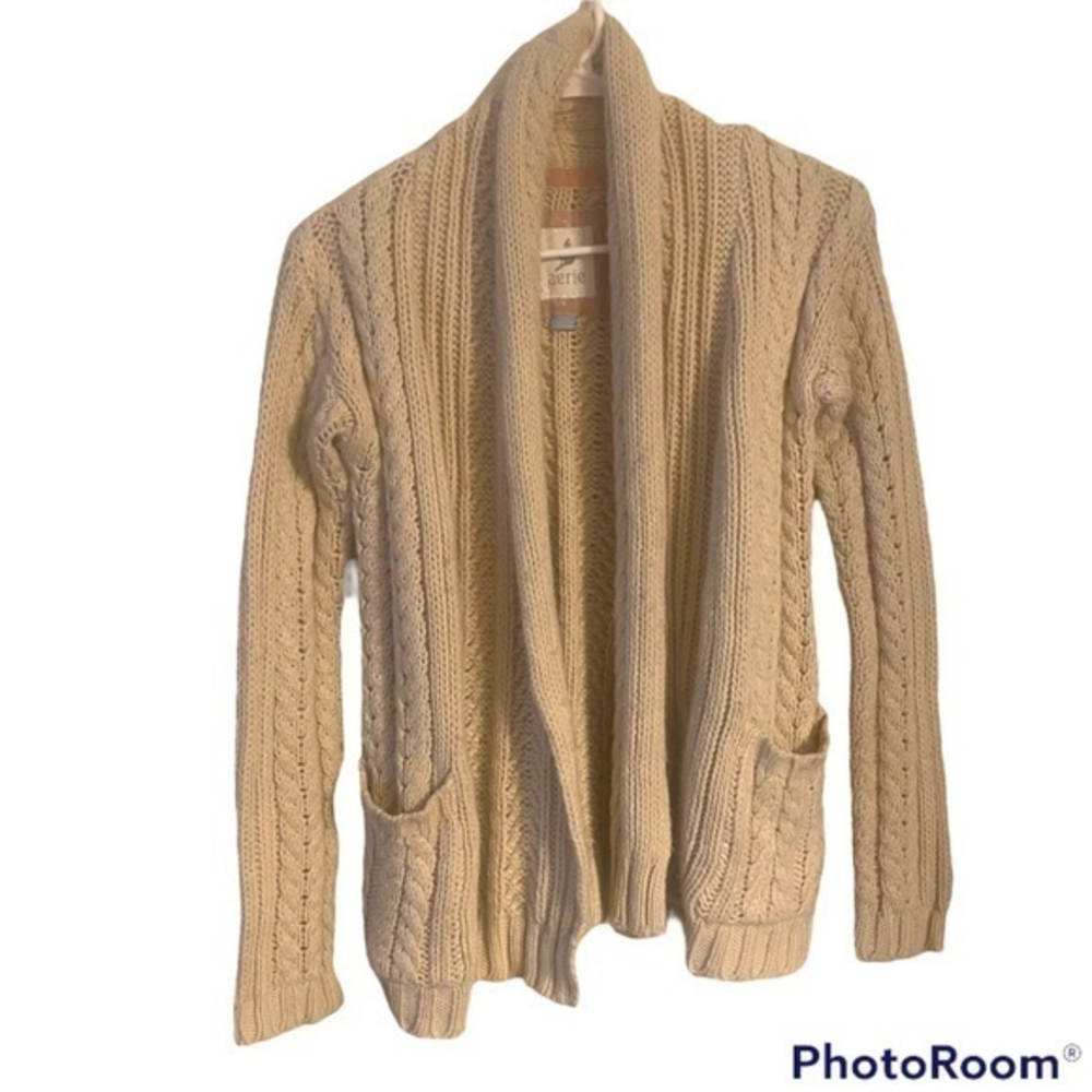 Aerie Cream Cable Knit Open Front Cardigan